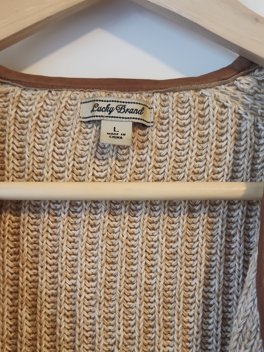 Lucky Brand Neutral Toned Rib Knit Open Front Cardigan Sweater Size L